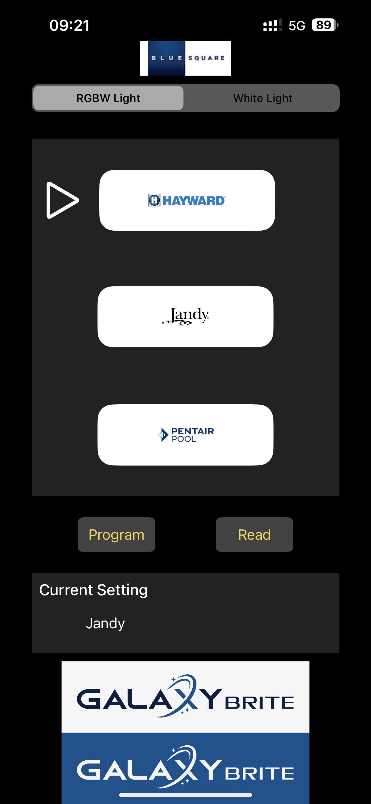 RGBW Light Setup Screenshot